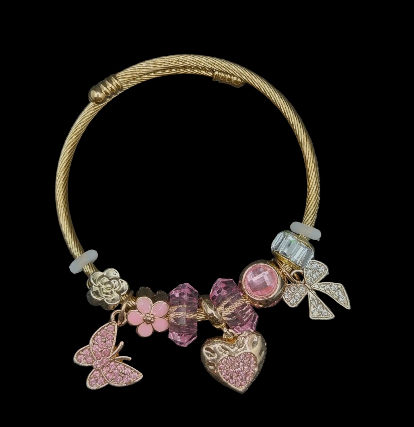 Pink butterfly Heart Bow Bracelet