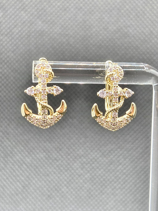Anchor Cross Zircon Earrings