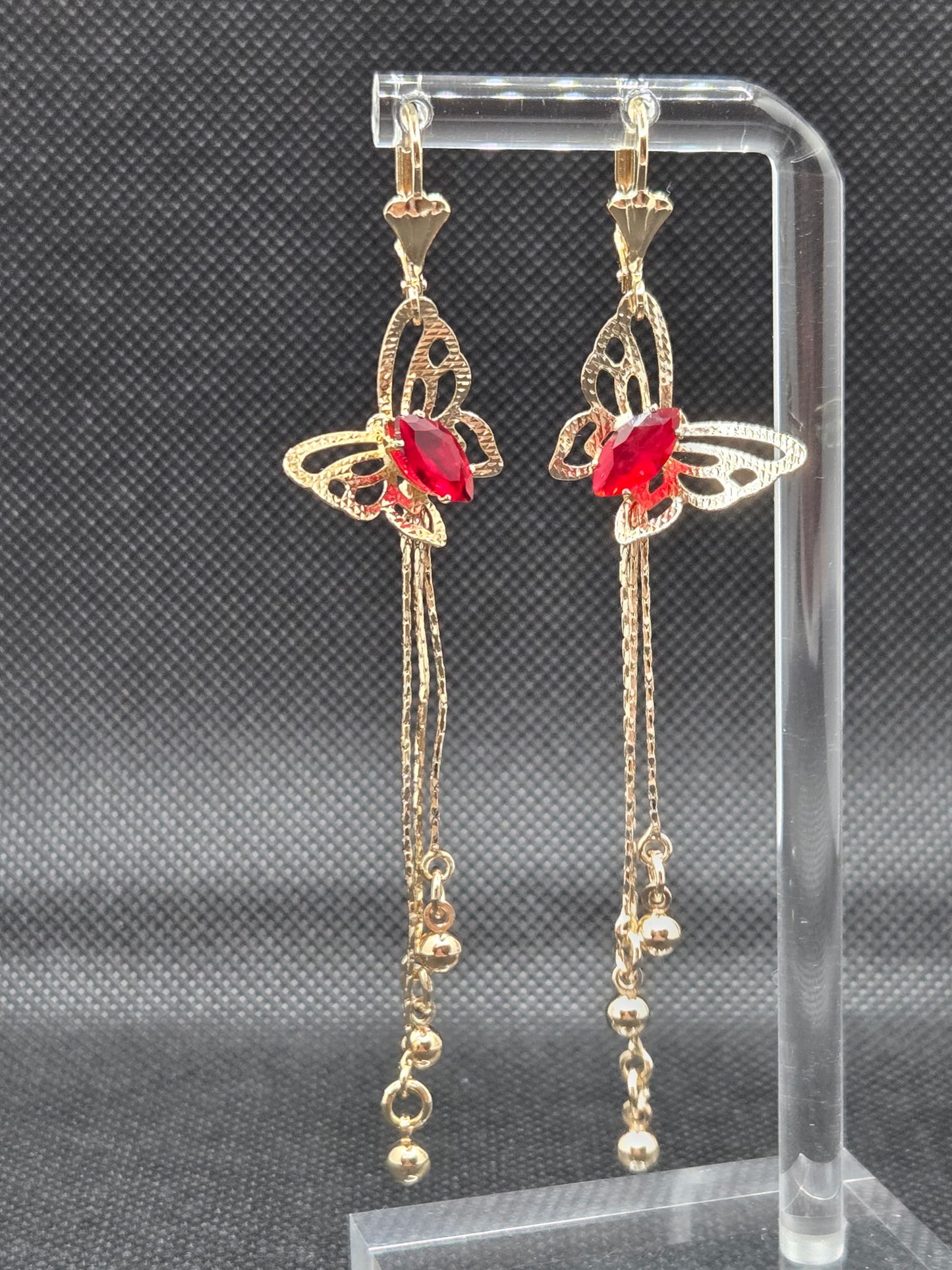Butterfly Red Zircon Long Earrings