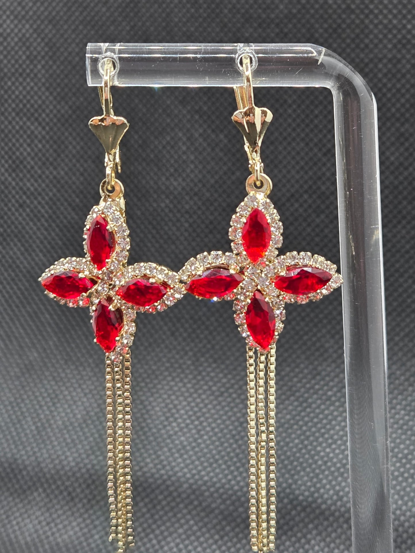 Red Flower Long Earrings