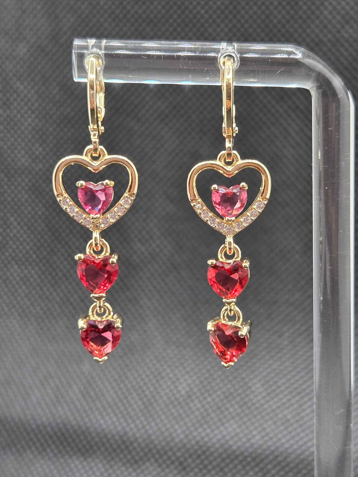 Red Open Heart Long Earrings