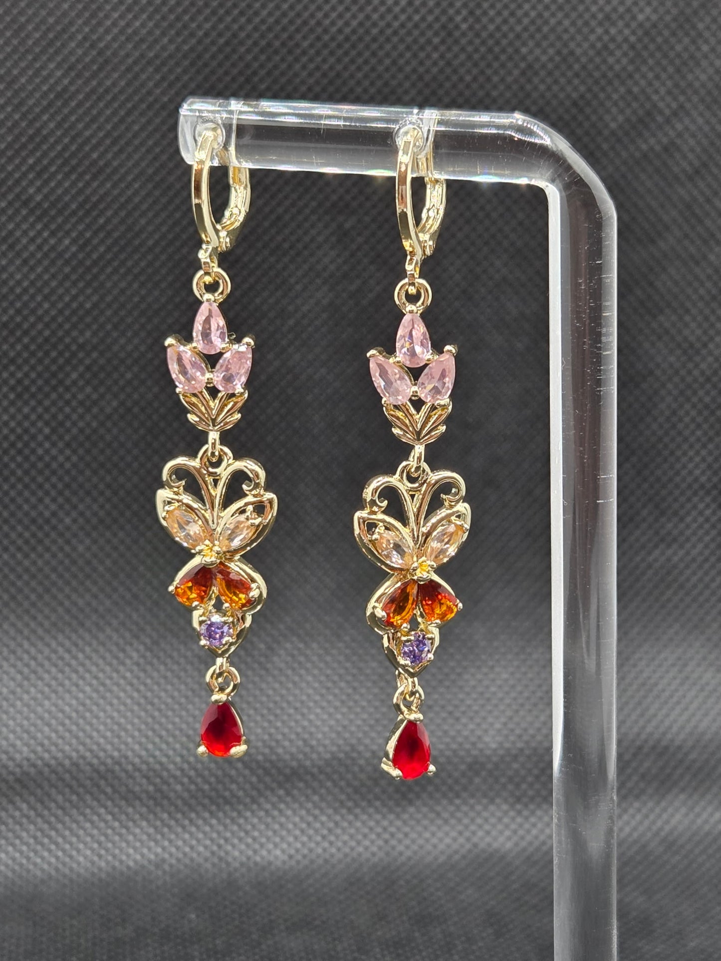 Light Colorful Butterfly Zircon Long Earrings