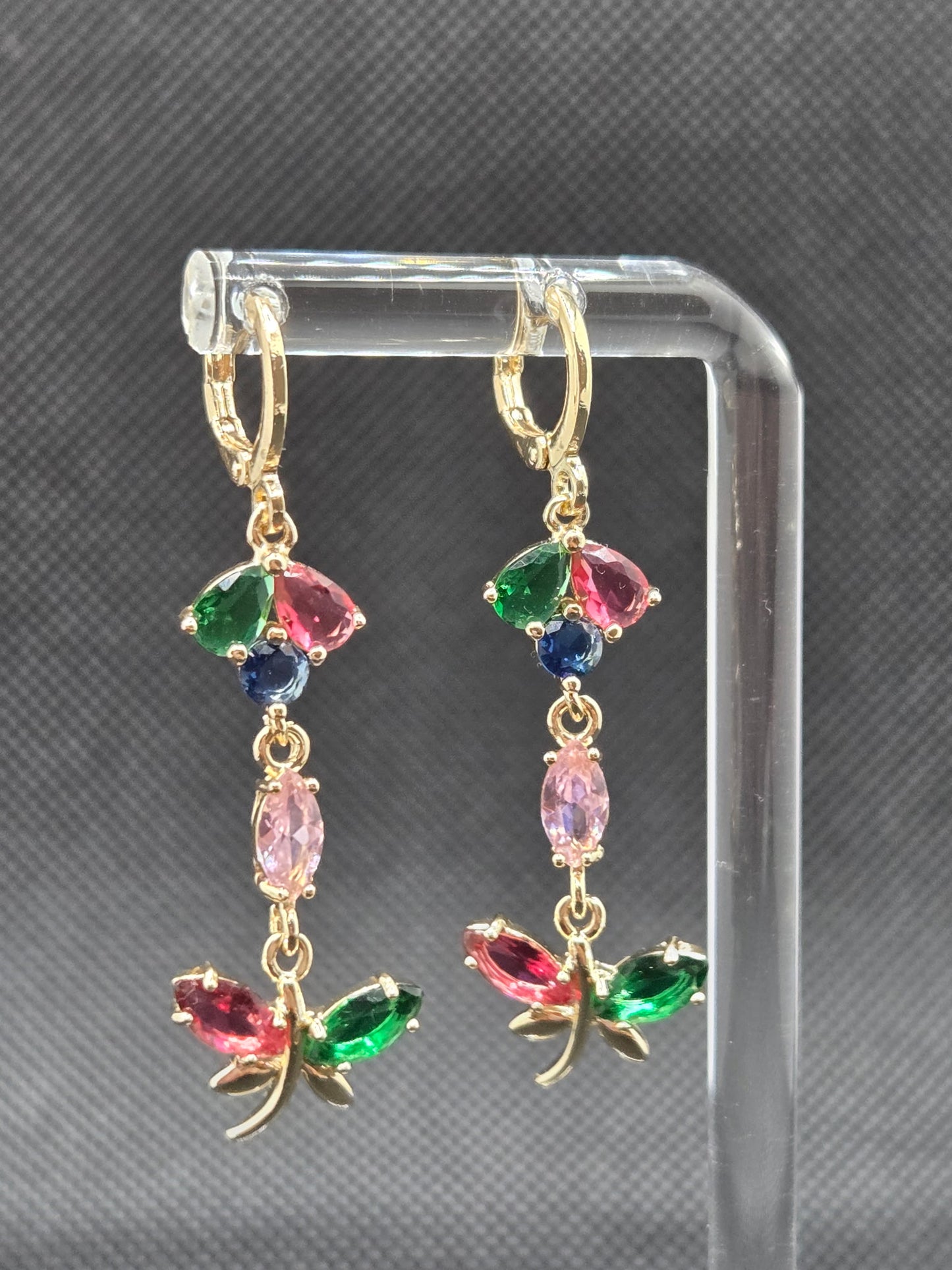 Dark Colorful Flower Long Earrings