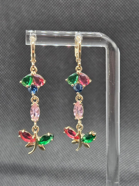 Dark Colorful Flower Long Earrings