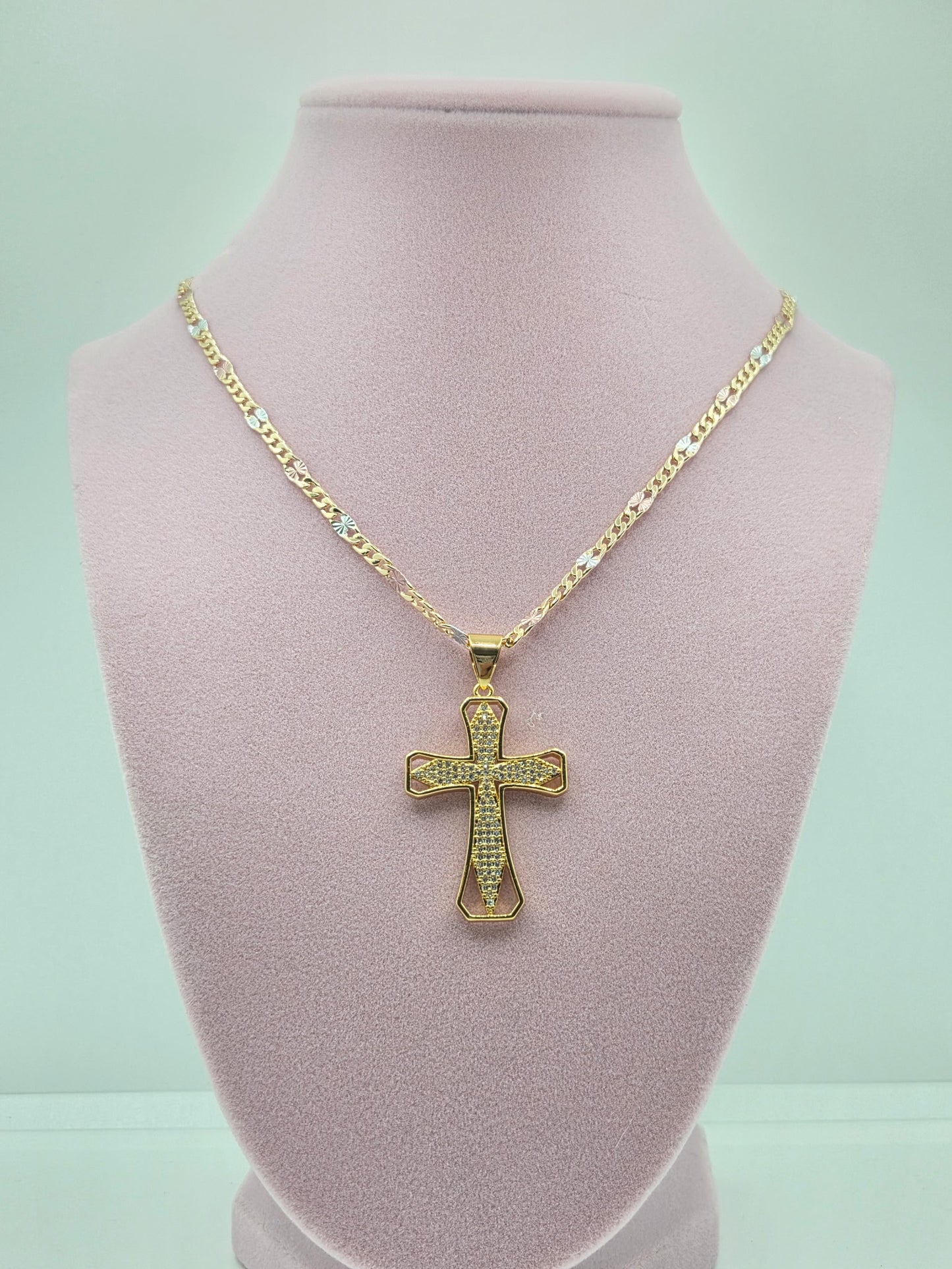 Zircon Double Open Cross Necklace