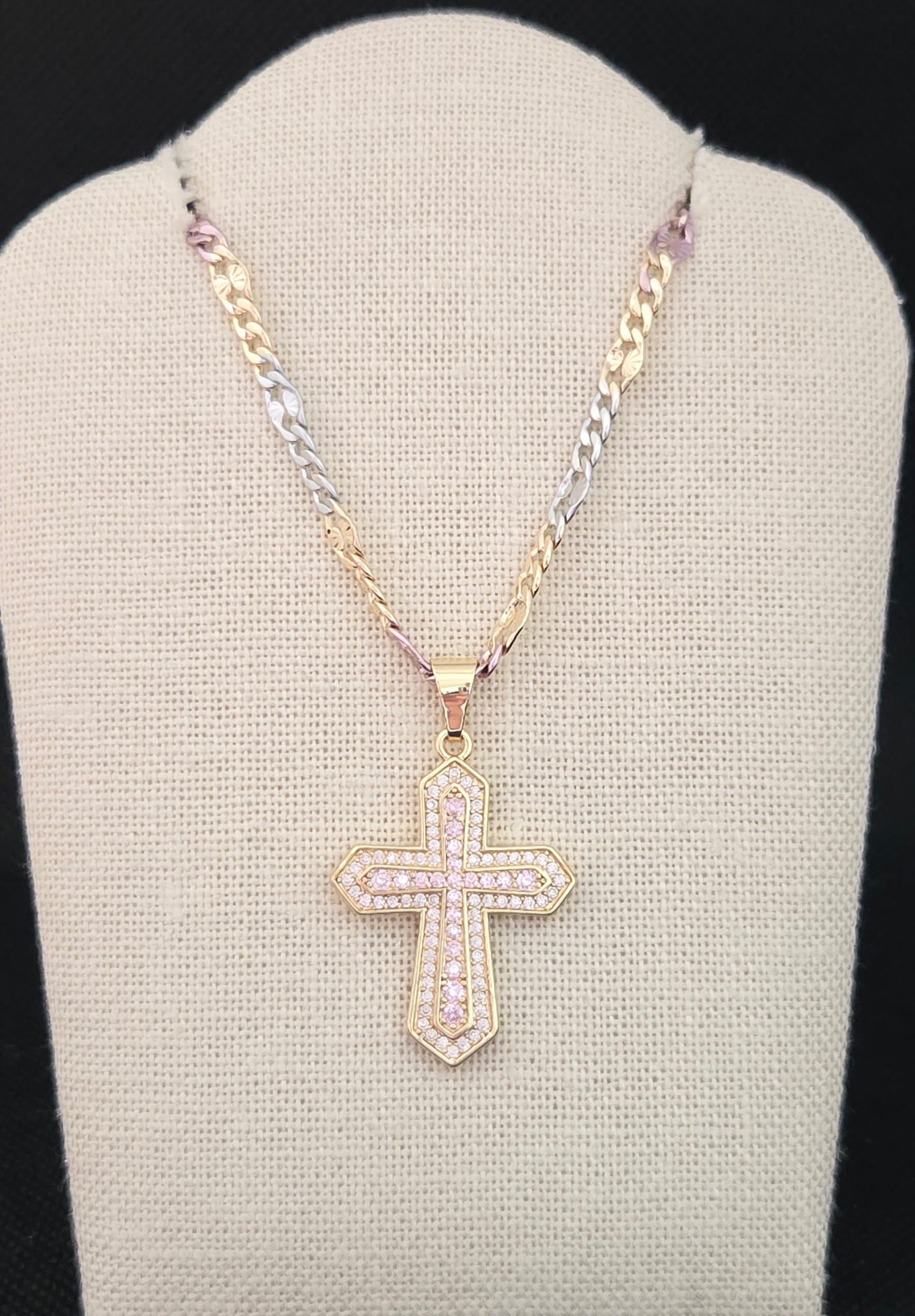 Pink Clear Cross Necklace