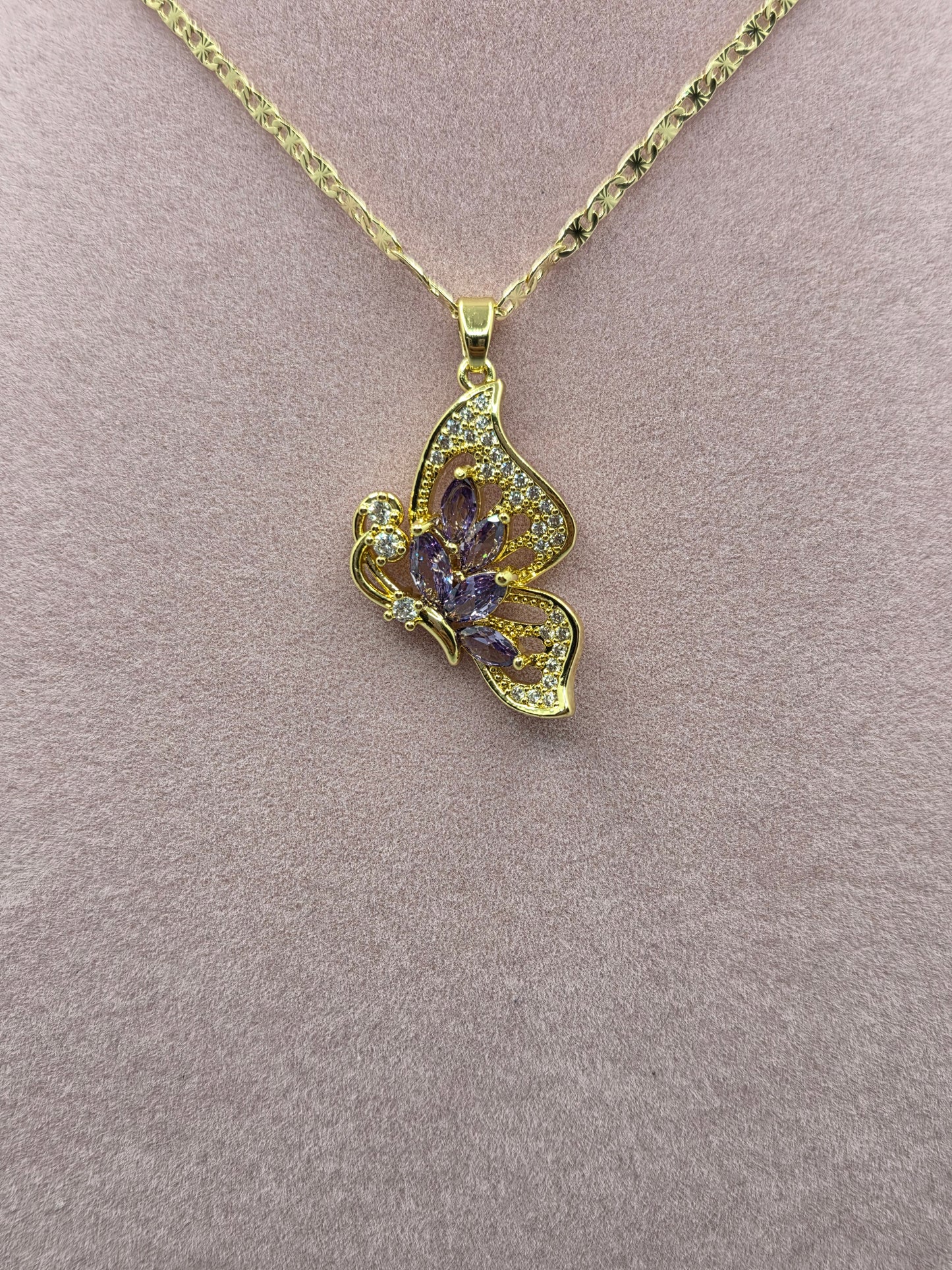 Purple Zircon Butterfly Necklace