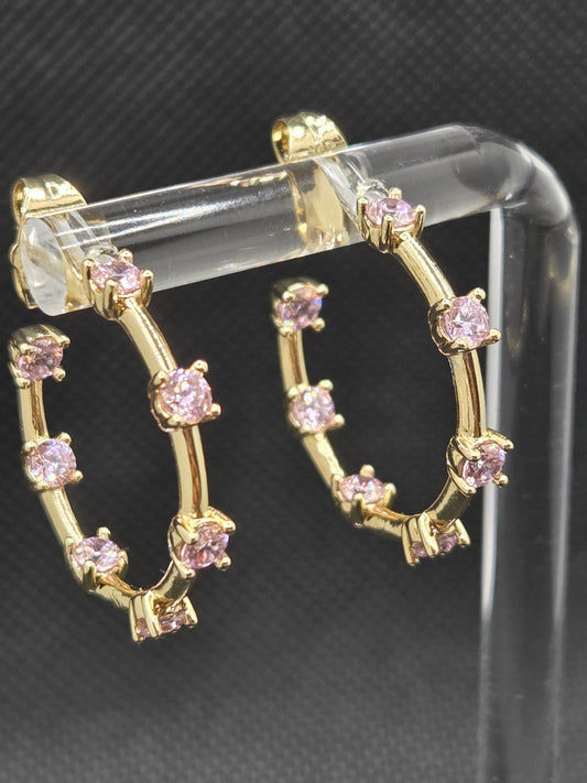 Pink Zircon Hoops Earrings