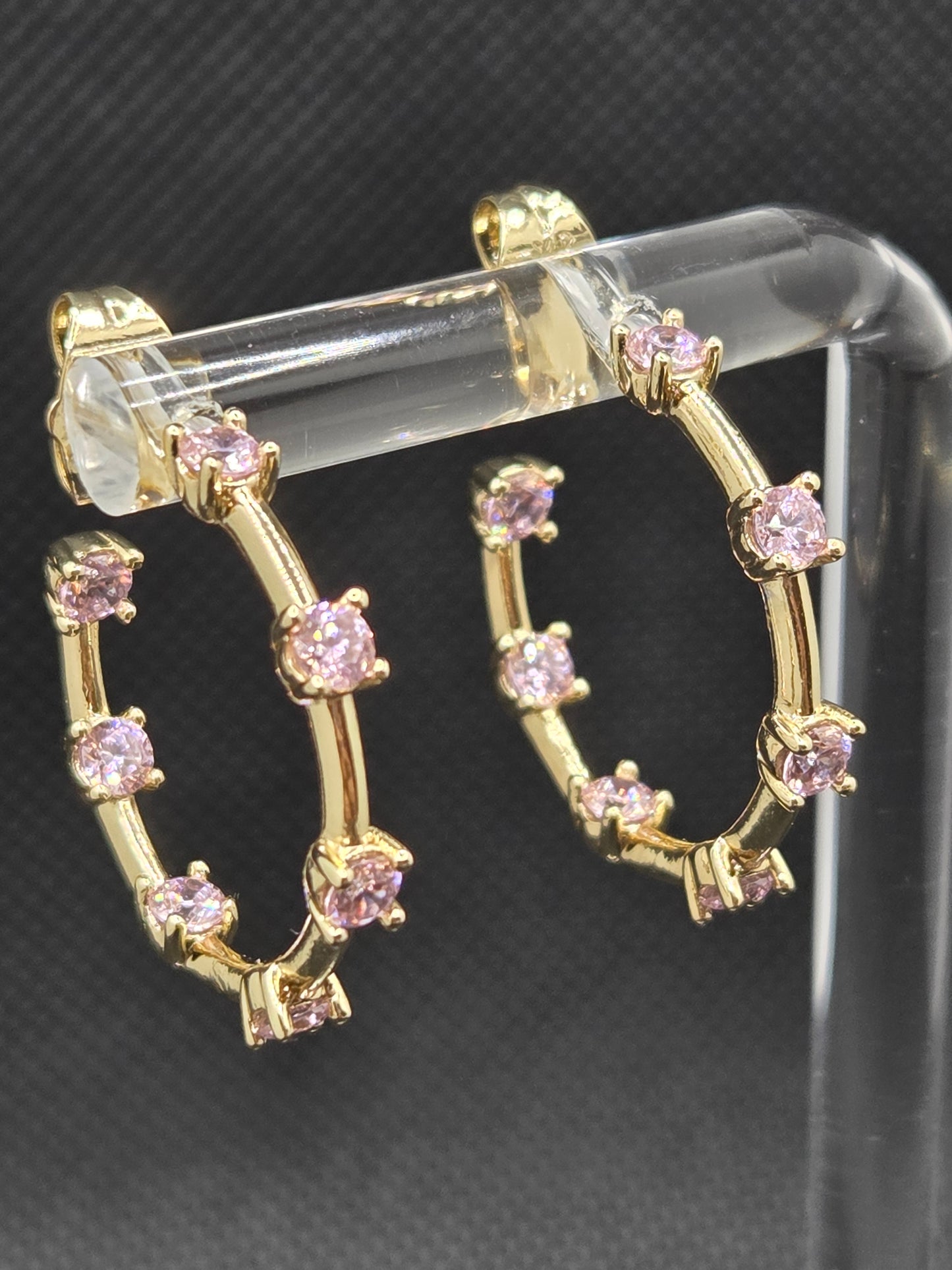 Pink Zircon Hoops Earrings