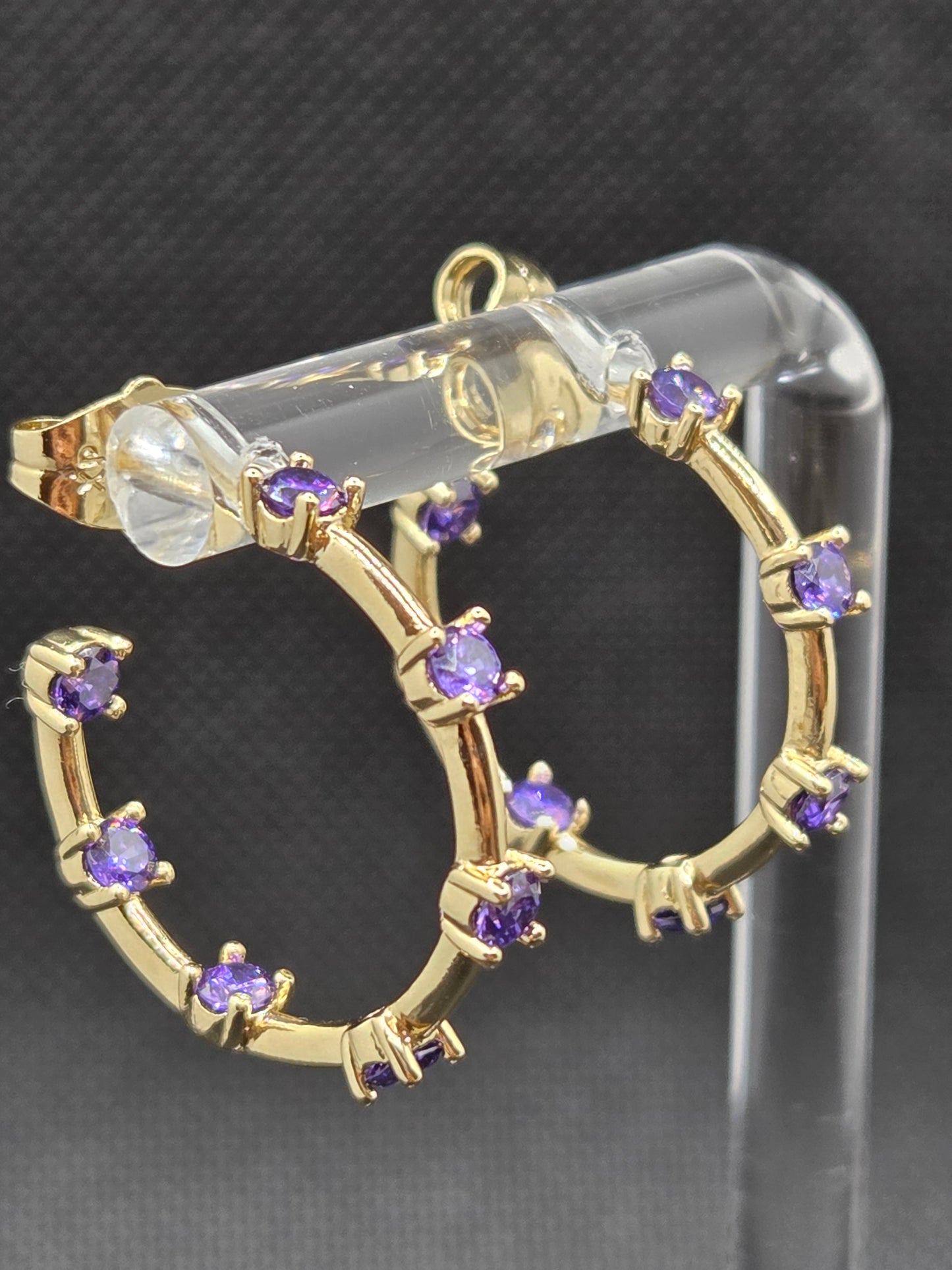 Purple Zircon Hoops Earrings