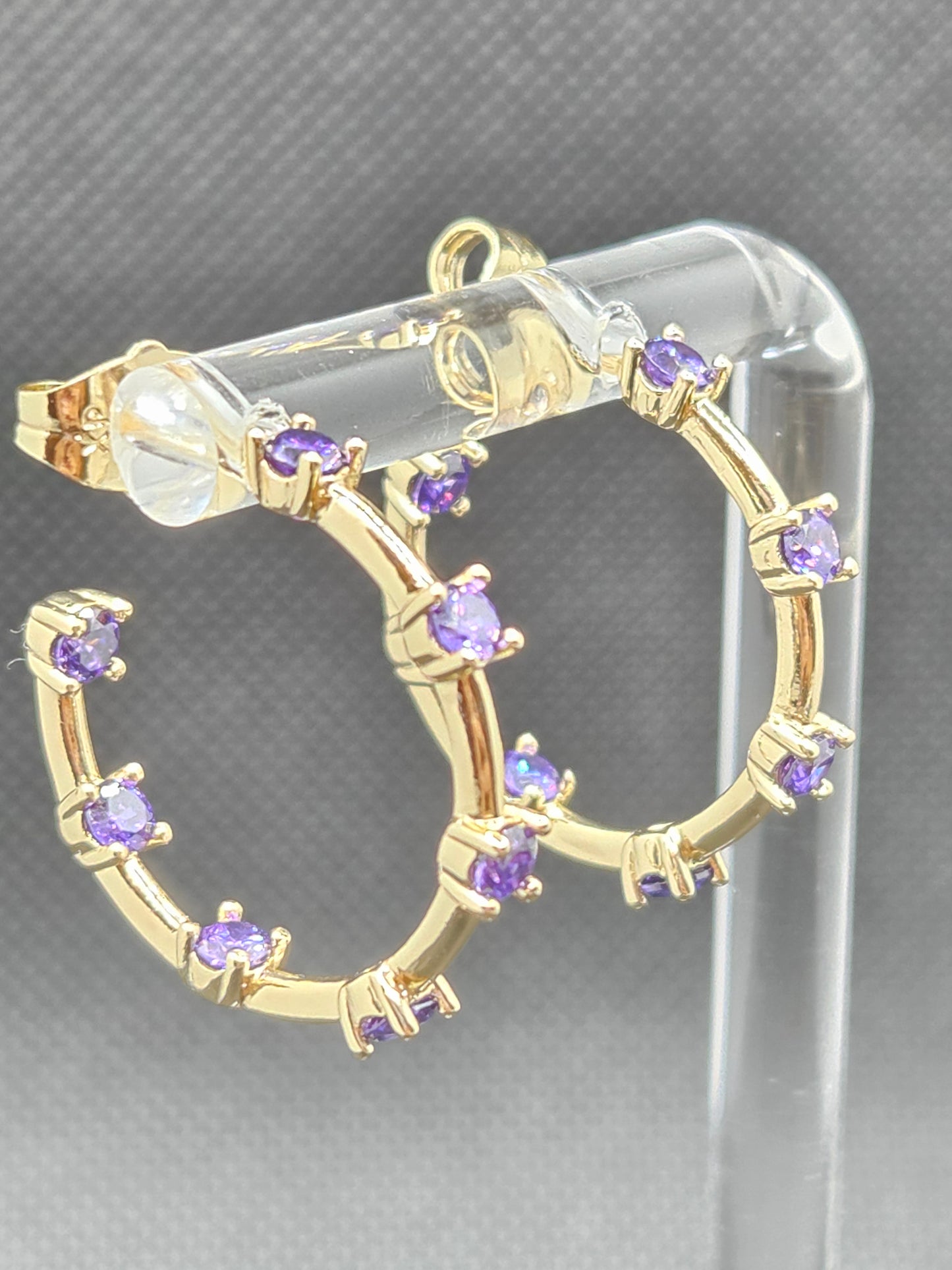 Purple Zircon Hoops Earrings