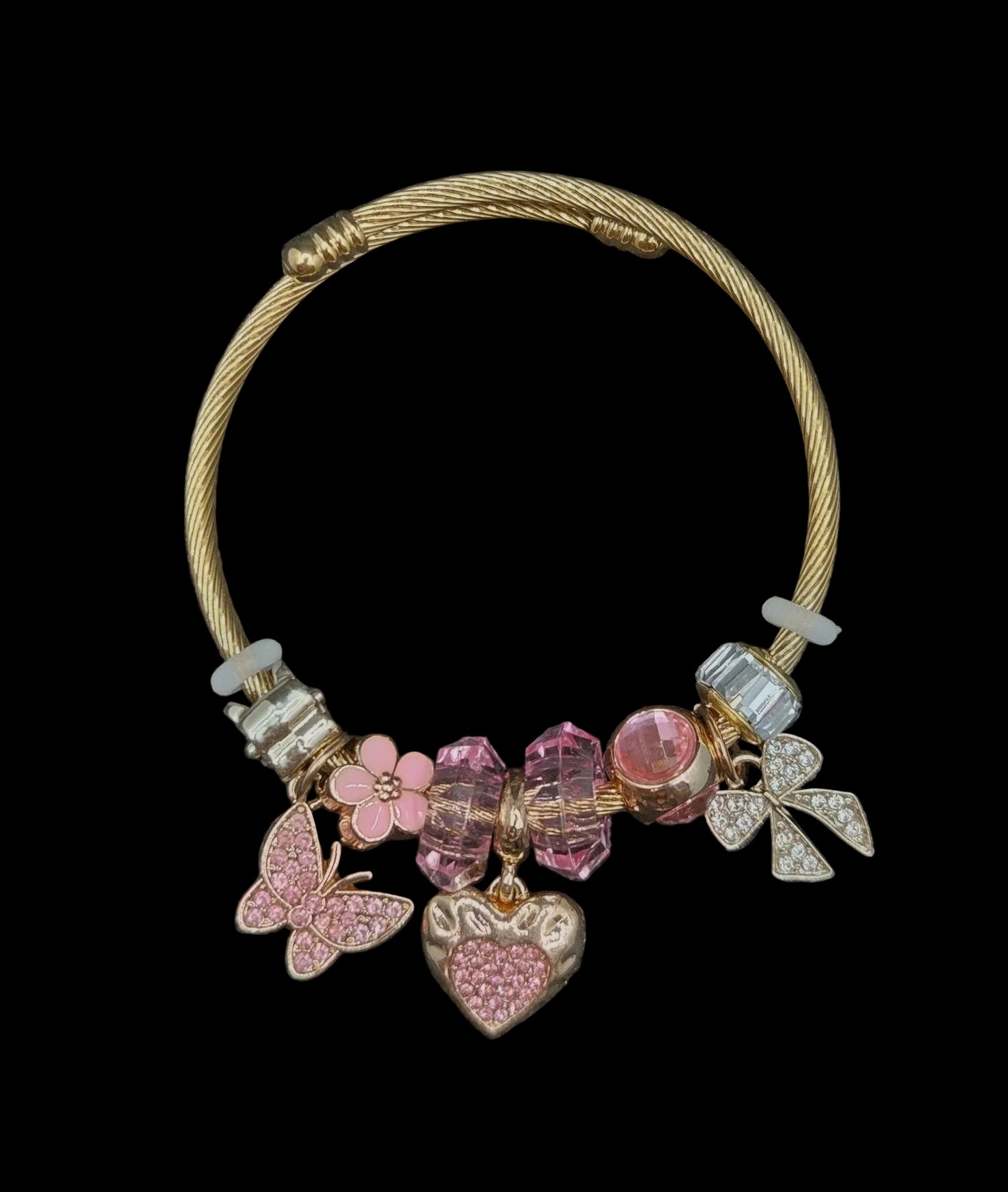 Pink butterfly Heart Bow Bracelet