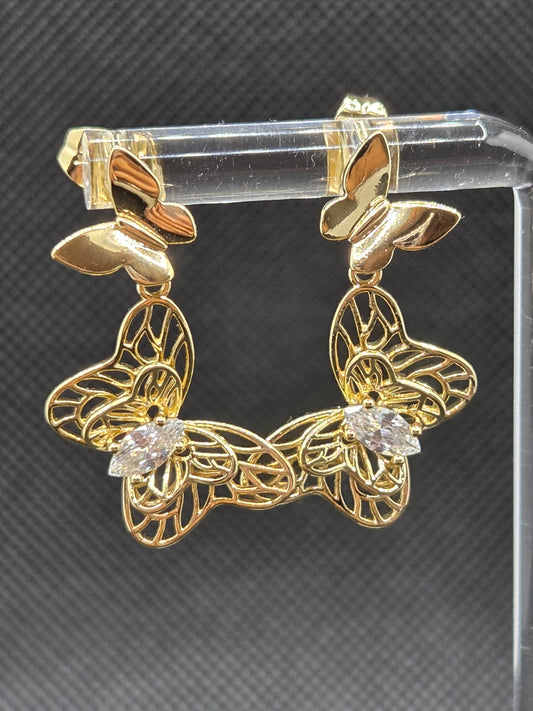 Beautiful Double Butterfly Zircon Earrings