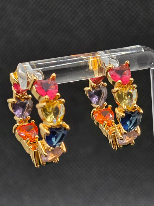 Dark Colorful Hearts Hoops