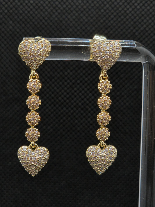Hearts Long Zircon Earrings