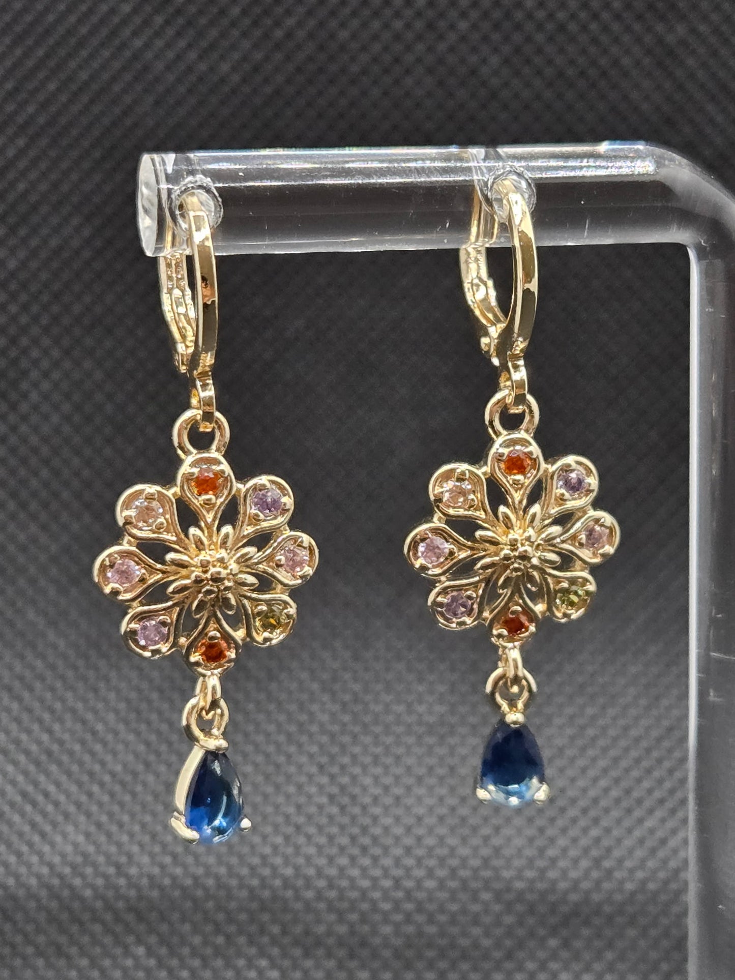Blue Zircon Colorful Flower Earrings