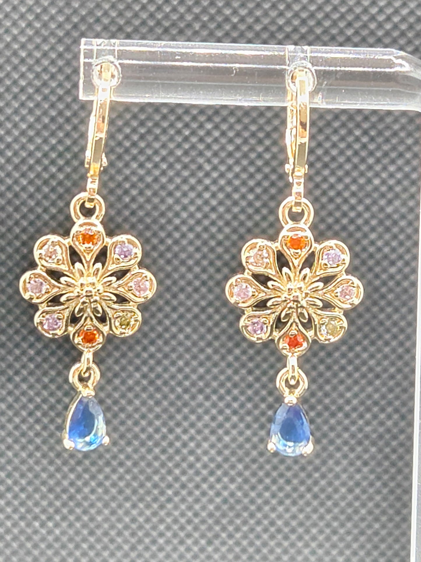 Blue Zircon Colorful Flower Earrings