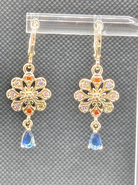 Blue Zircon Colorful Flower Earrings