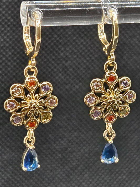 Blue Zircon Colorful Flower Earrings