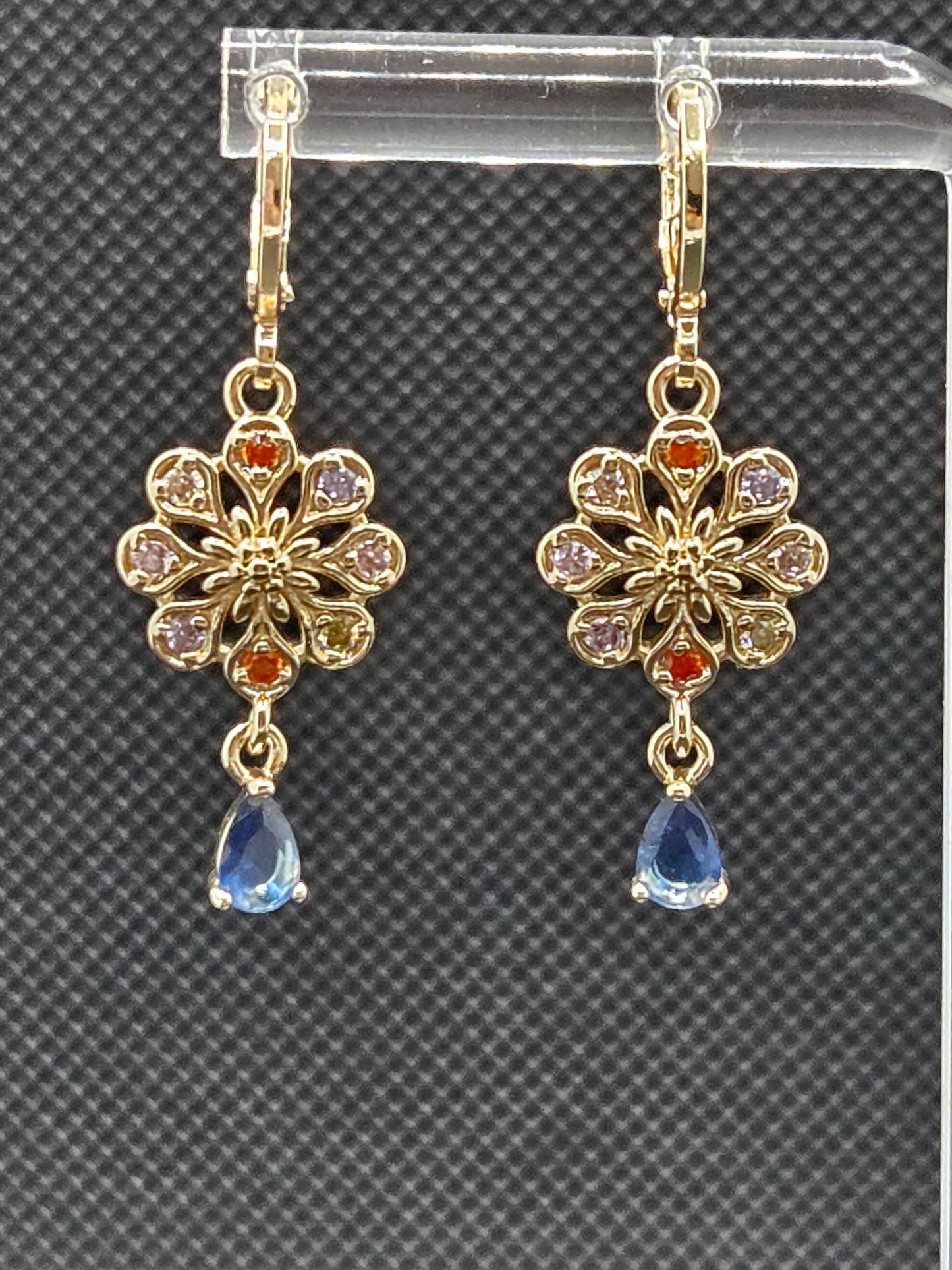 Blue Zircon Colorful Flower Earrings