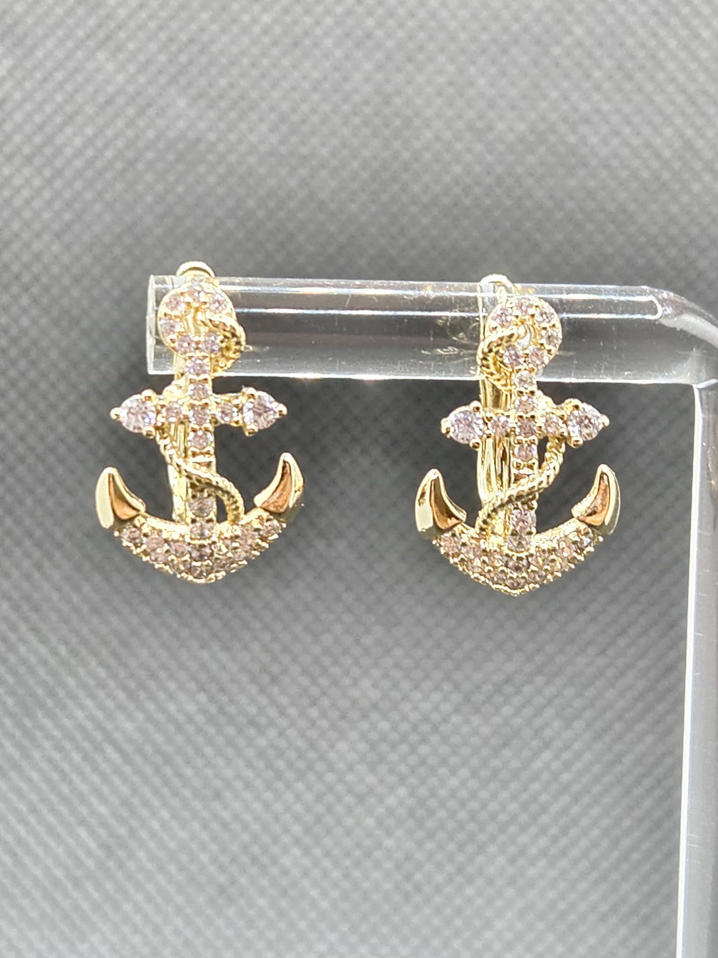 Anchor Cross Zircon Earrings