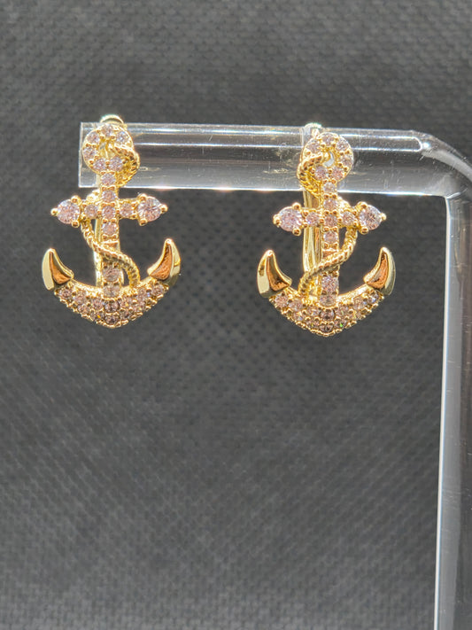 Anchor Cross Zircon Earrings