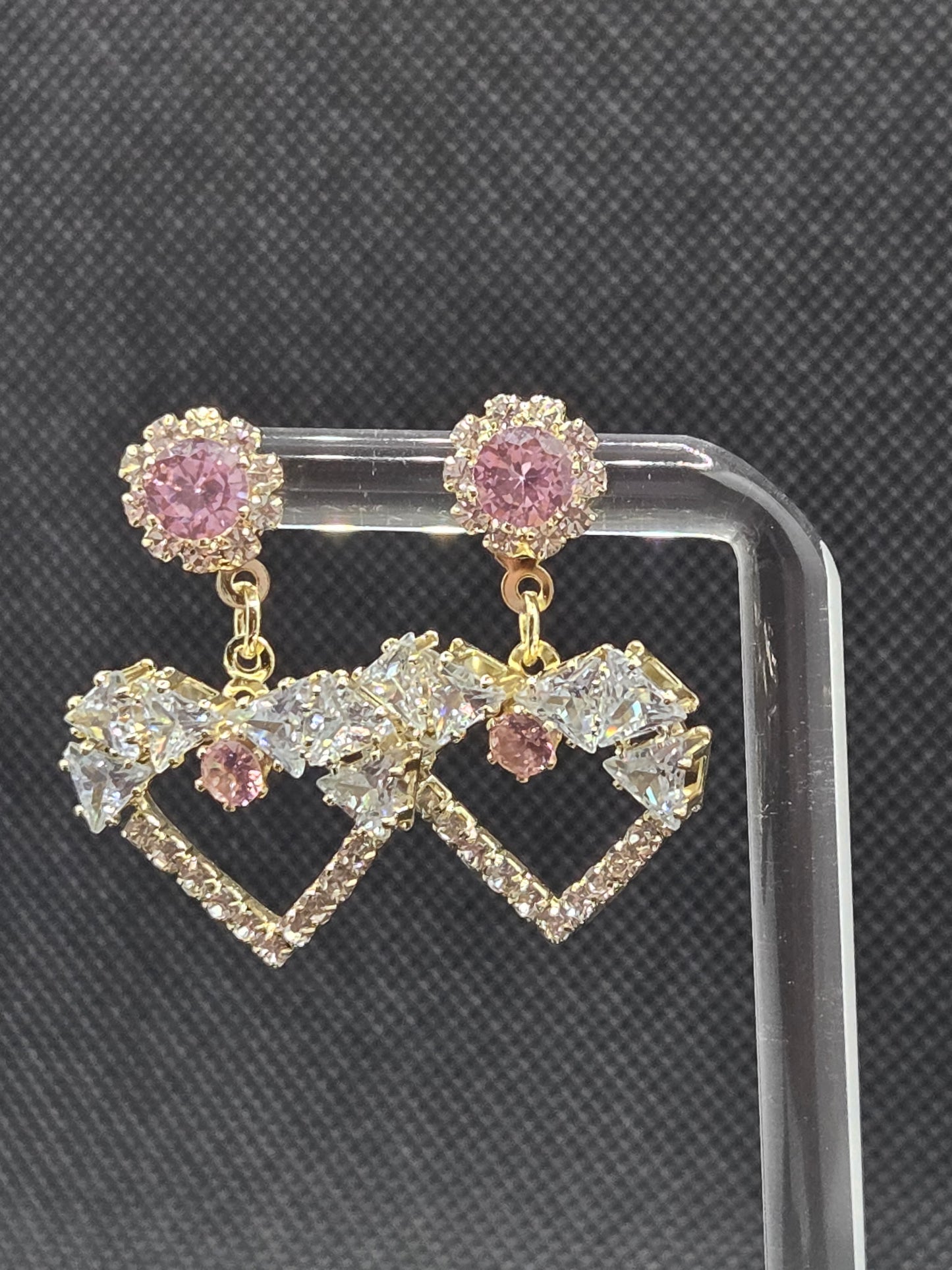 Pink Heart Bow Zircon Earrings