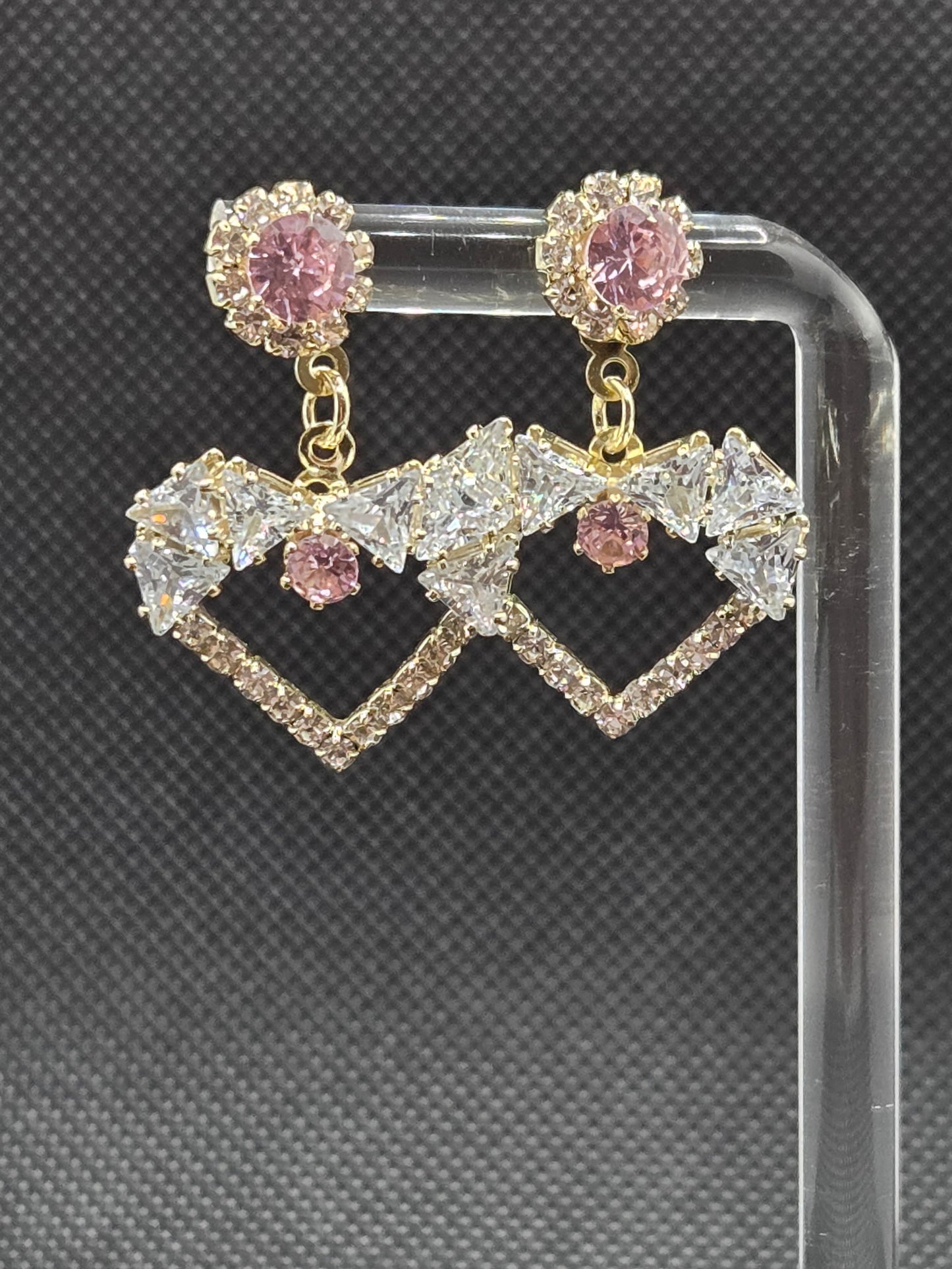 Pink Heart Bow Zircon Earrings