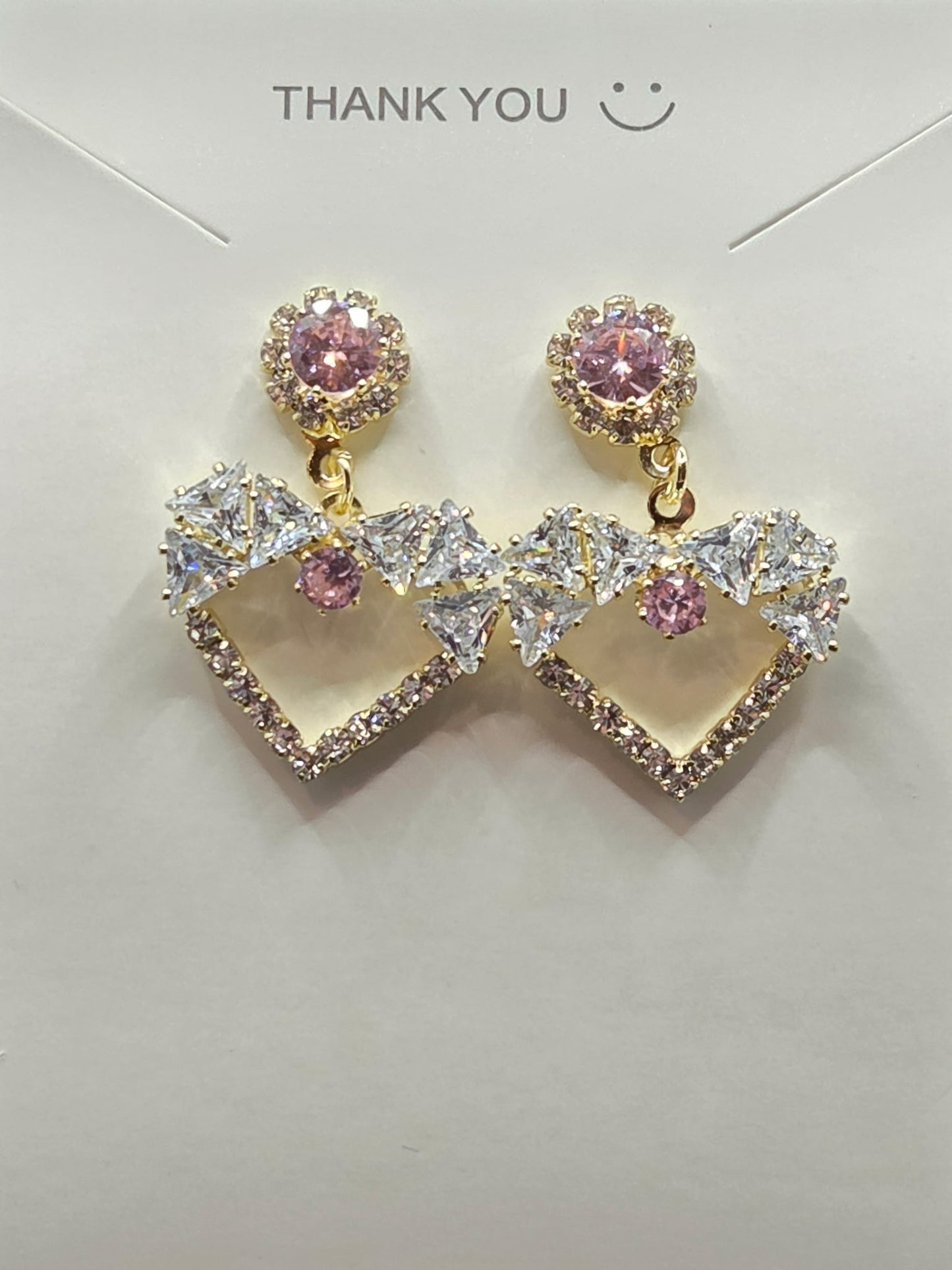 Pink Heart Bow Zircon Earrings