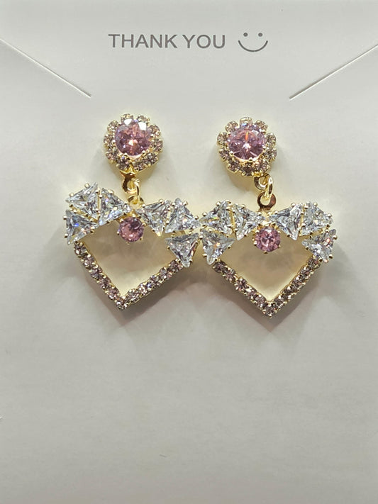 Pink Heart Bow Zircon Earrings