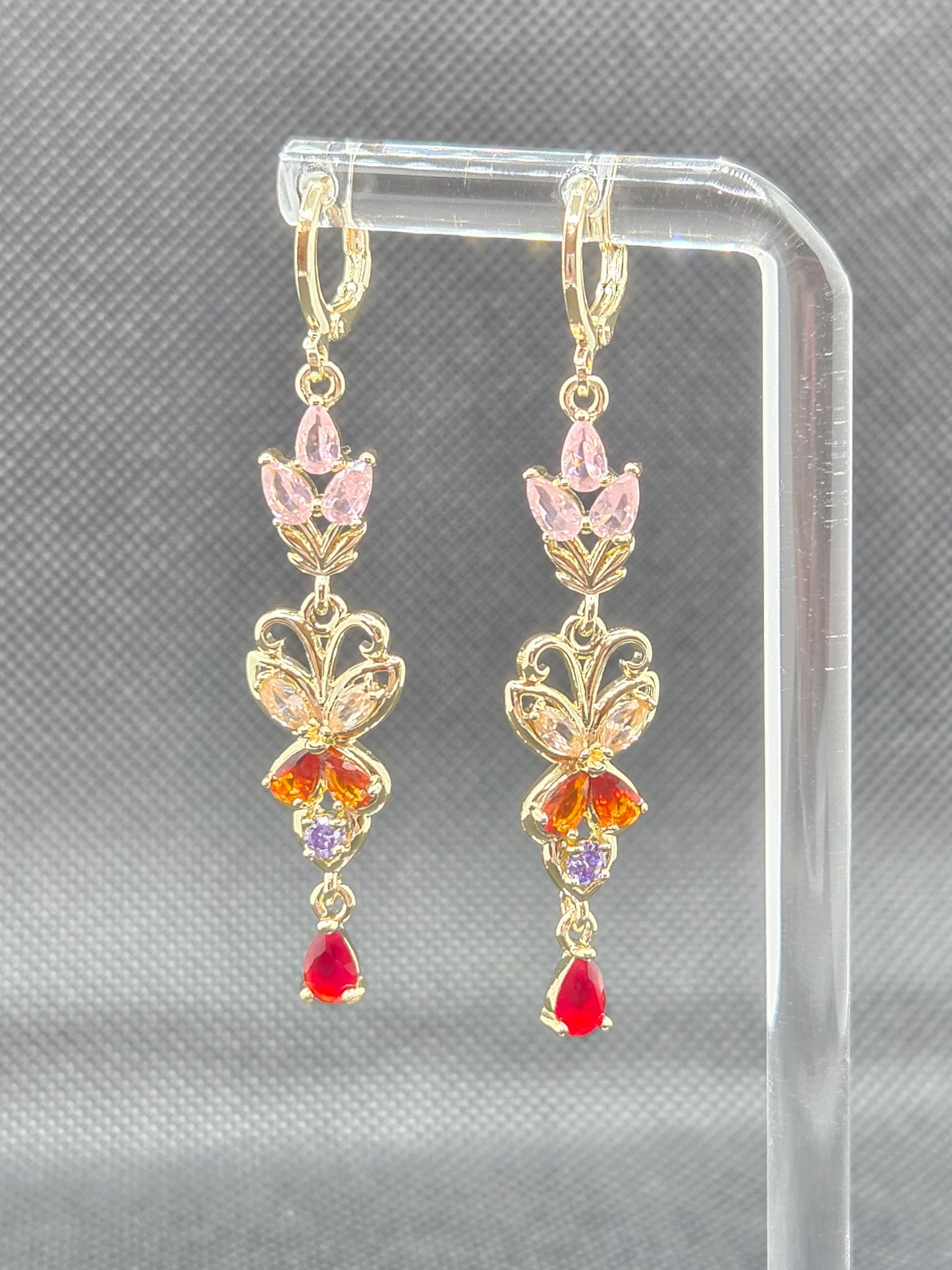 Light Colorful Butterfly Zircon Long Earrings