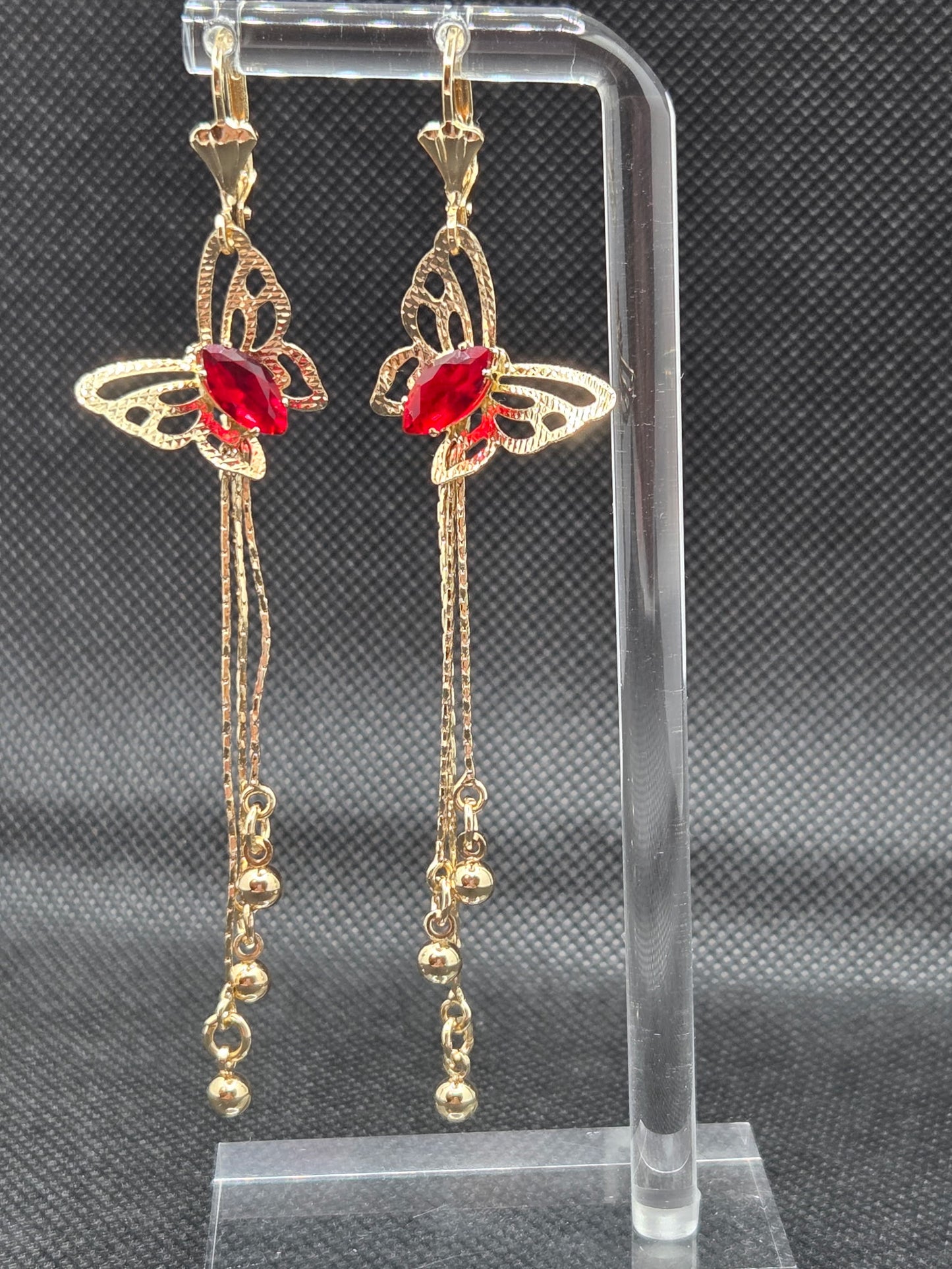 Butterfly Red Zircon Long Earrings