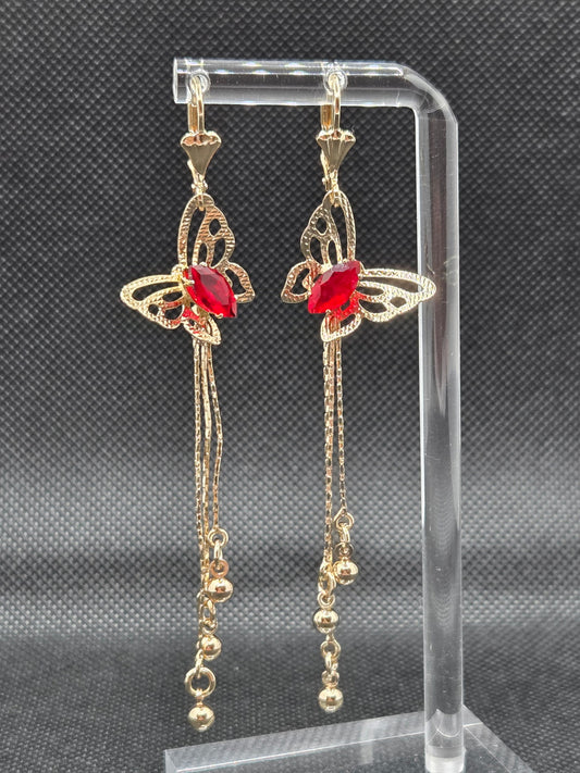 Butterfly Red Zircon Long Earrings