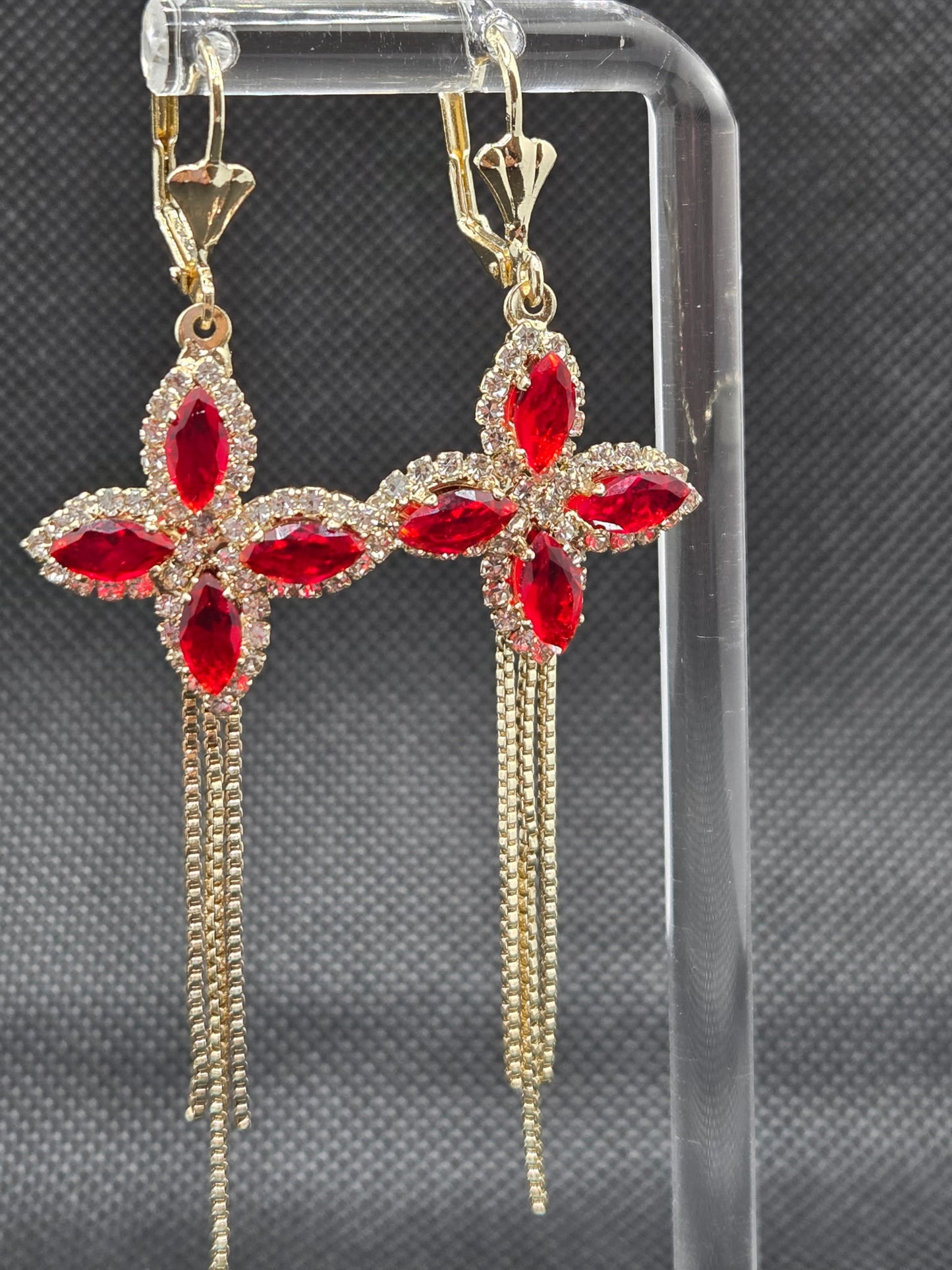 Red Flower Long Earrings