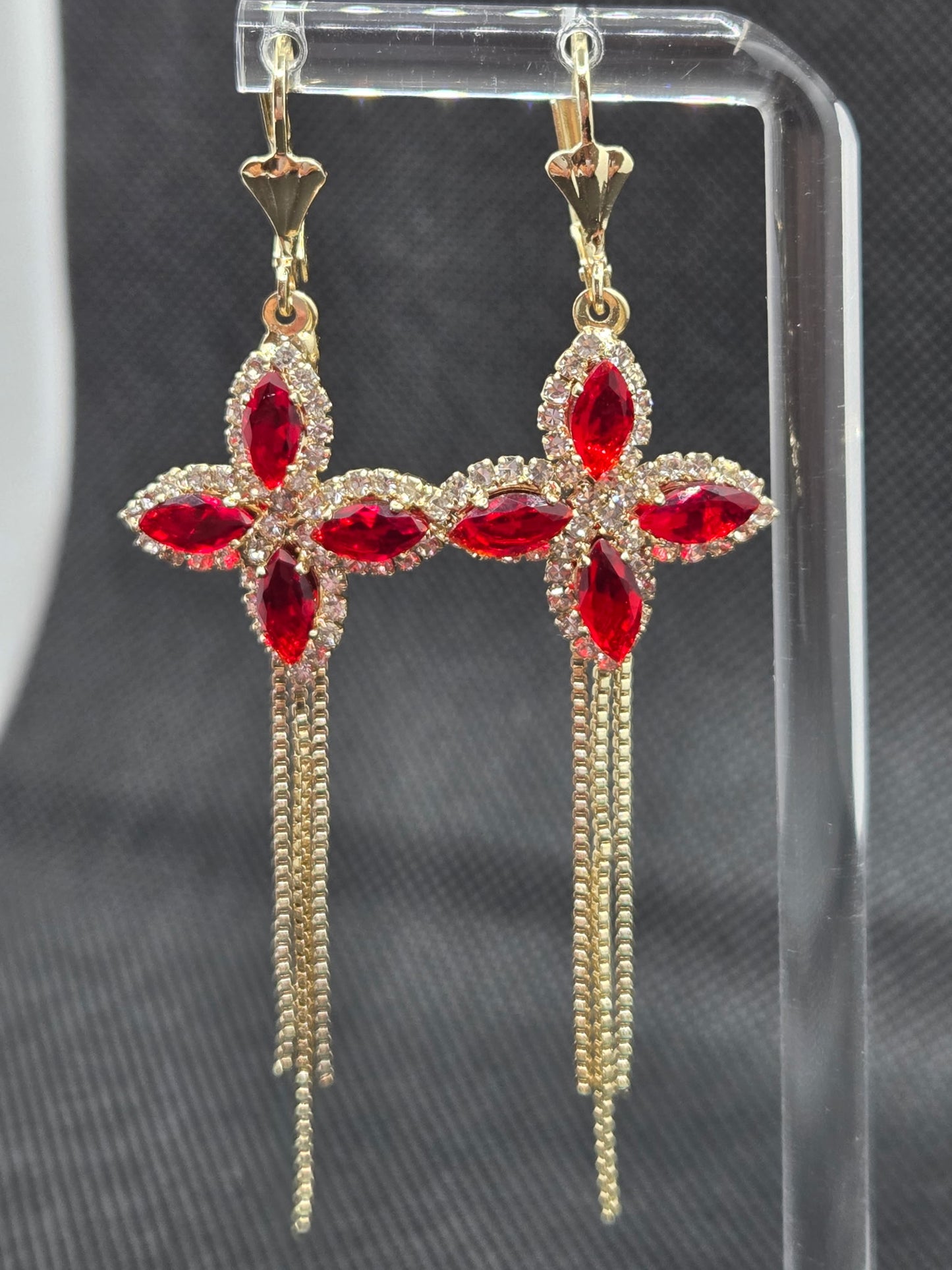 Red Flower Long Earrings