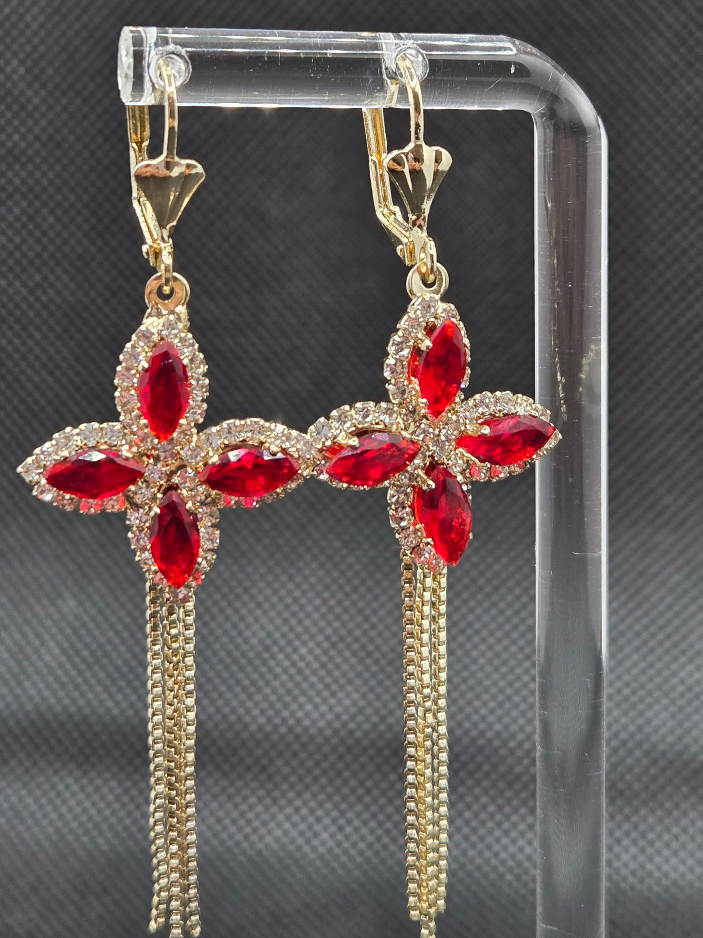 Red Flower Long Earrings