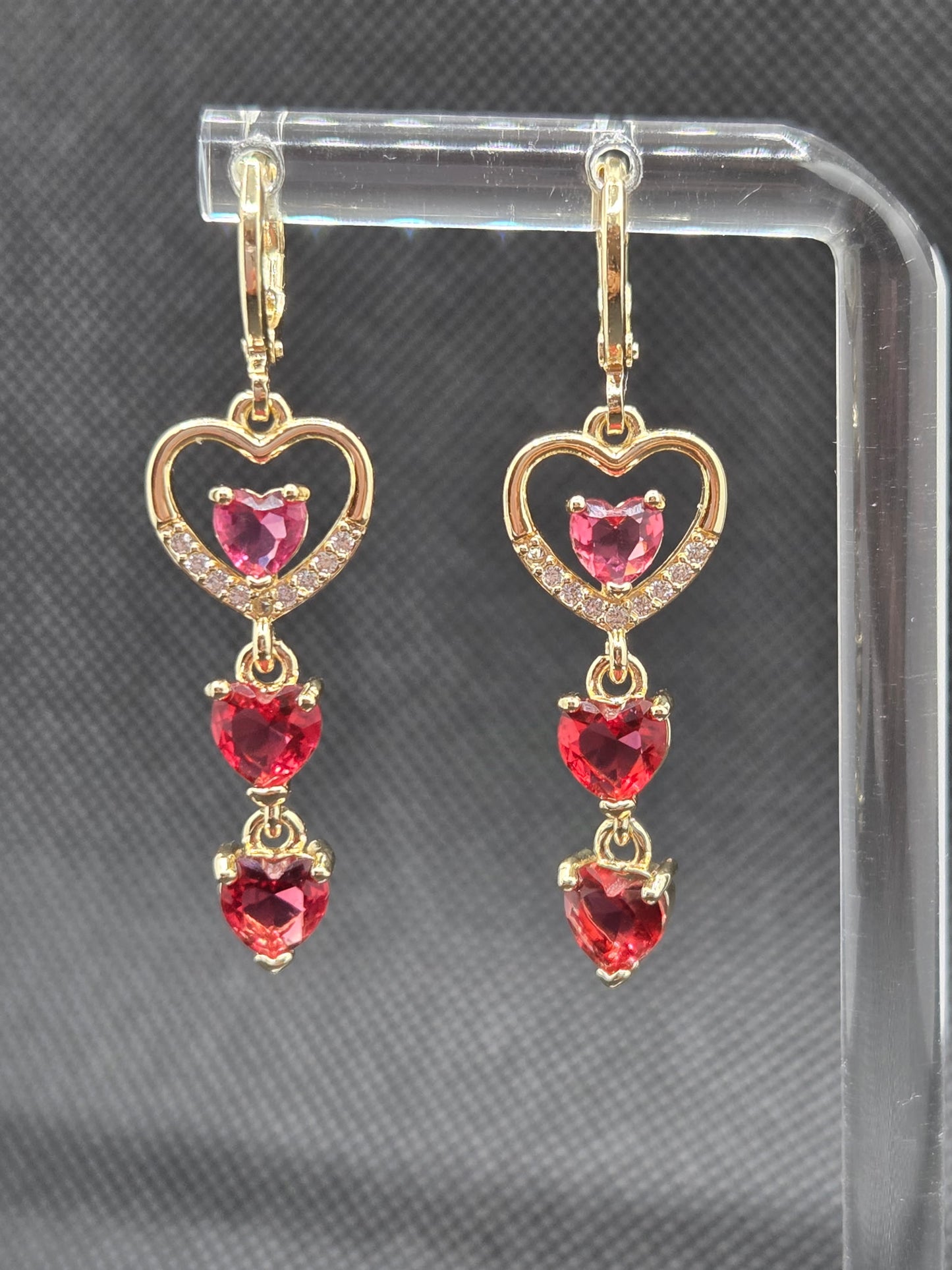 Red Open Heart Long Earrings