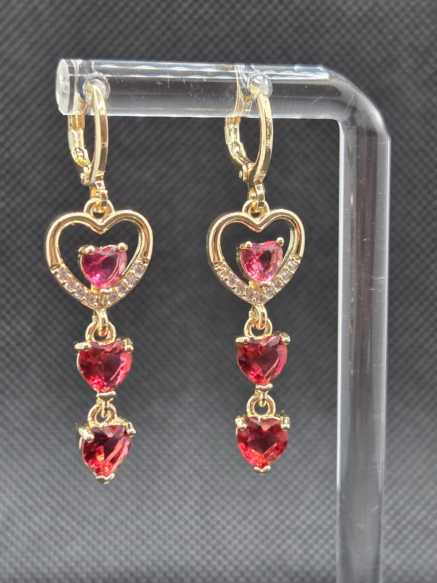 Red Open Heart Long Earrings