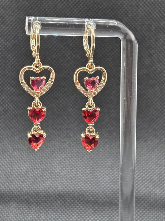 Red Open Heart Long Earrings