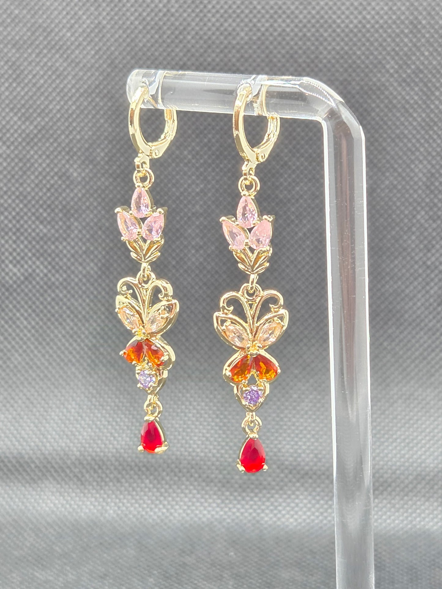 Light Colorful Butterfly Zircon Long Earrings