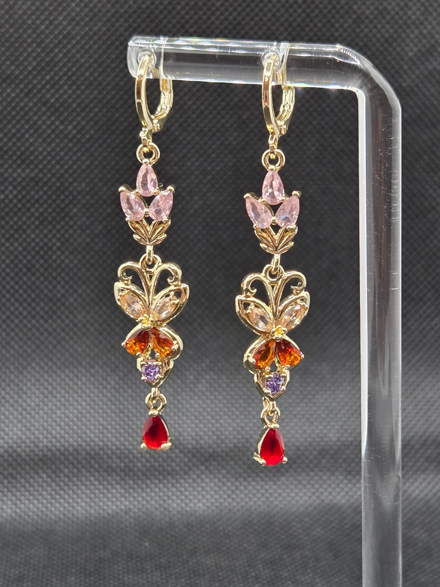 Light Colorful Butterfly Zircon Long Earrings