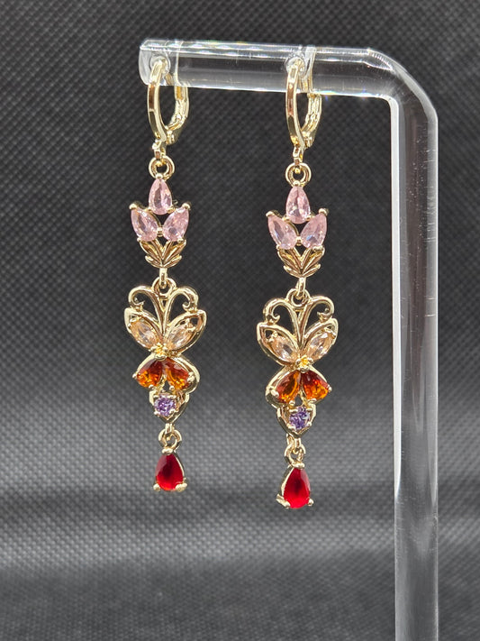Light Colorful Butterfly Zircon Long Earrings