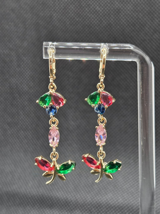 Dark Colorful Flower Long Earrings