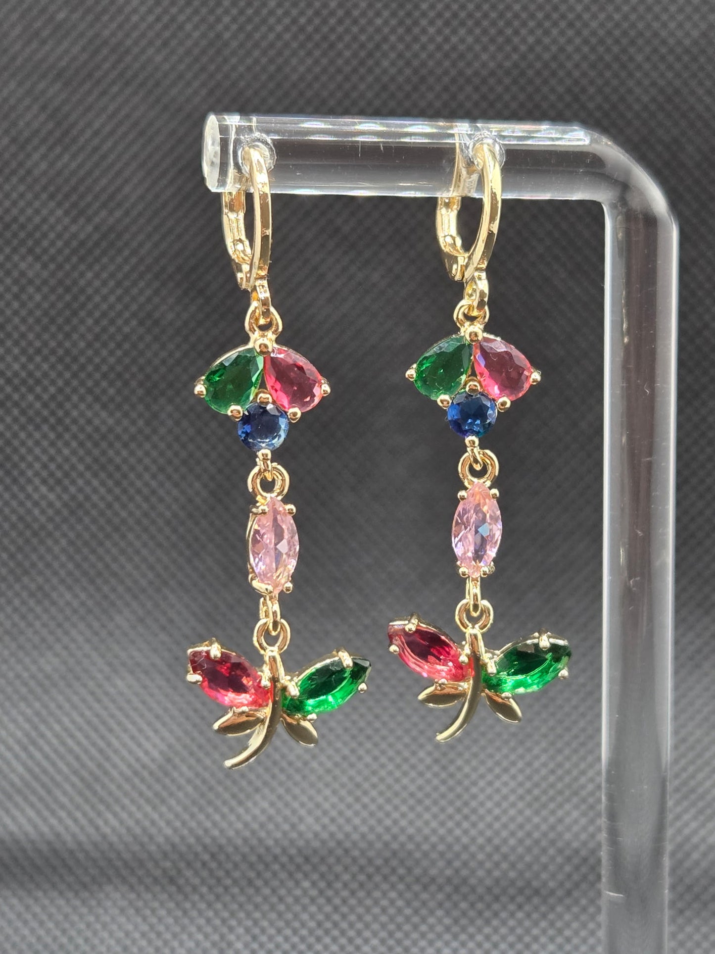 Dark Colorful Flower Long Earrings