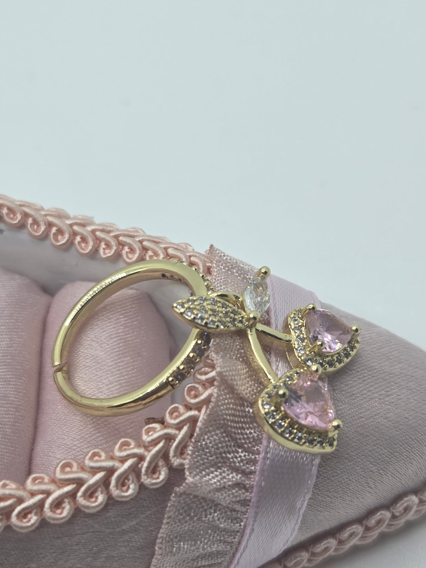 Pink Heart Zircon Adjustable Ring