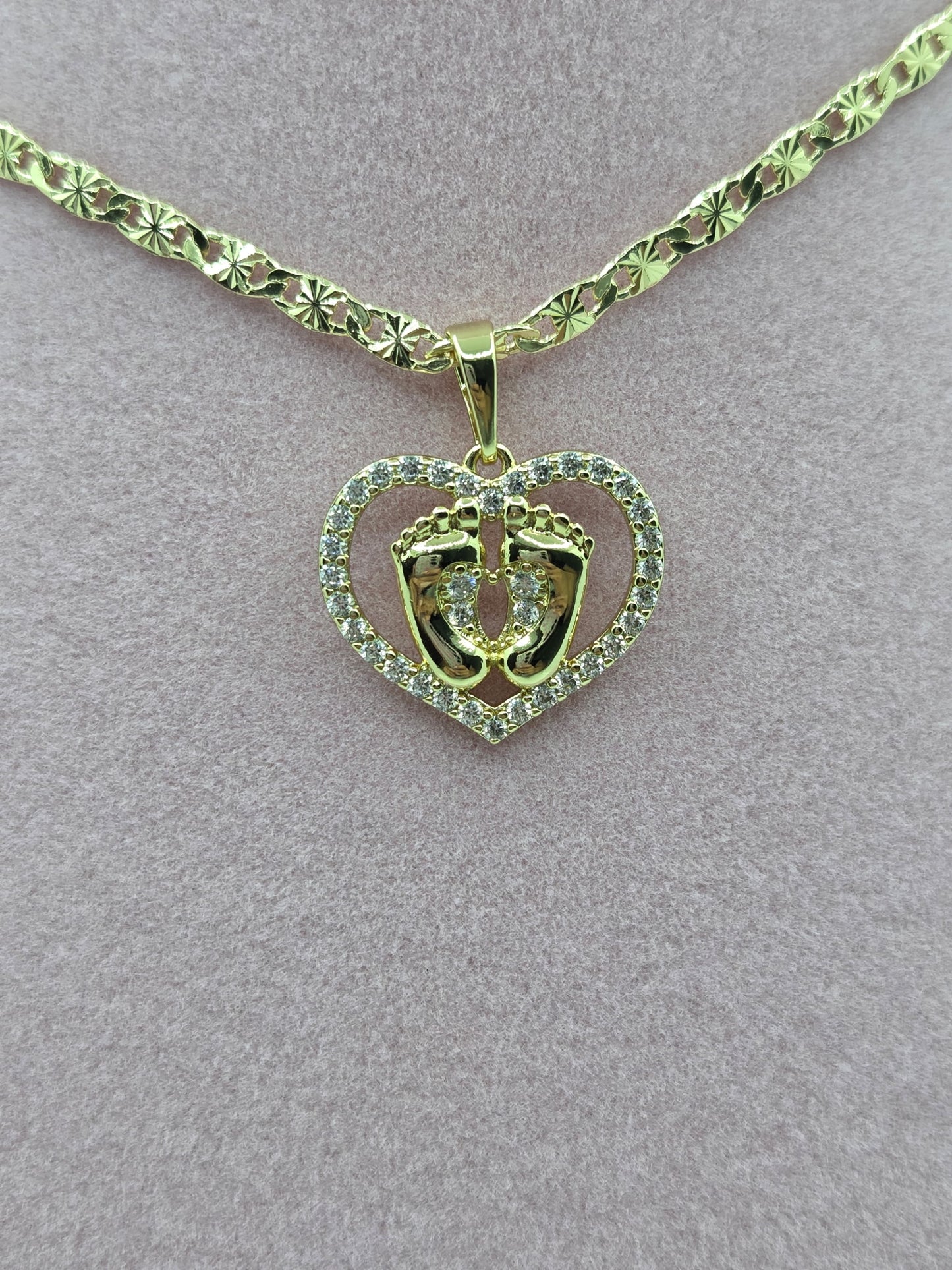 Heart Baby Feet Zircon Necklace