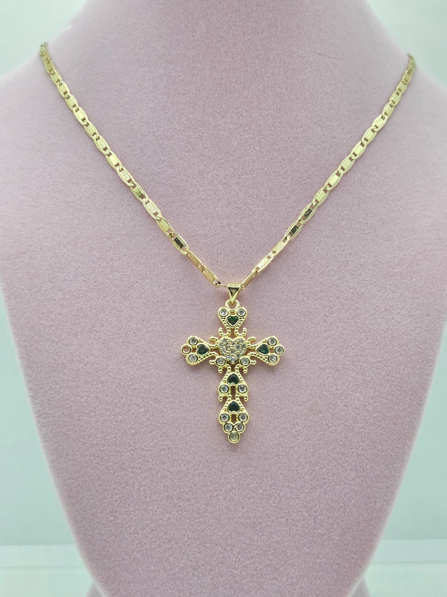 Green Zircon Cross Necklace