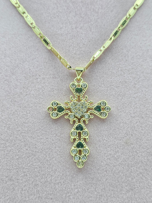 Green Zircon Cross Necklace