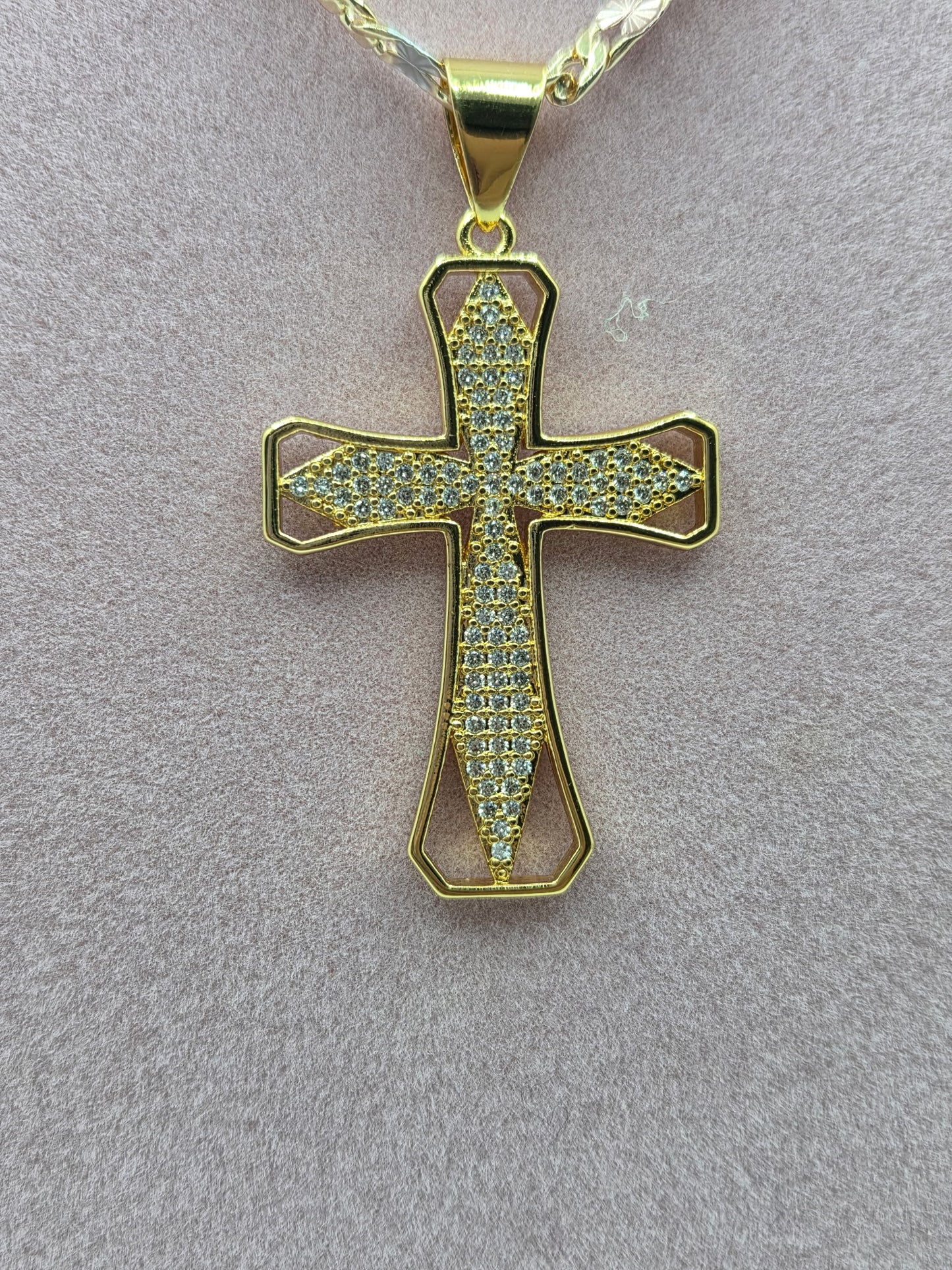 Zircon Double Open Cross Necklace
