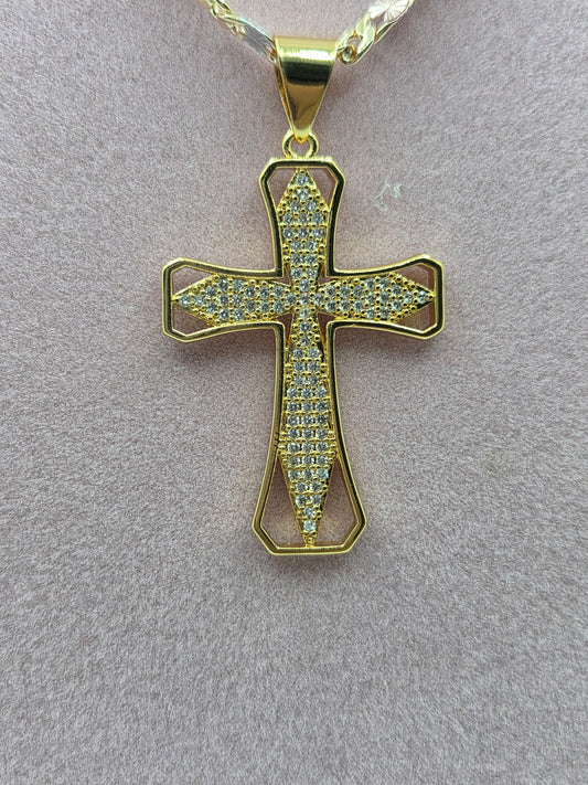 Zircon Double Open Cross Necklace